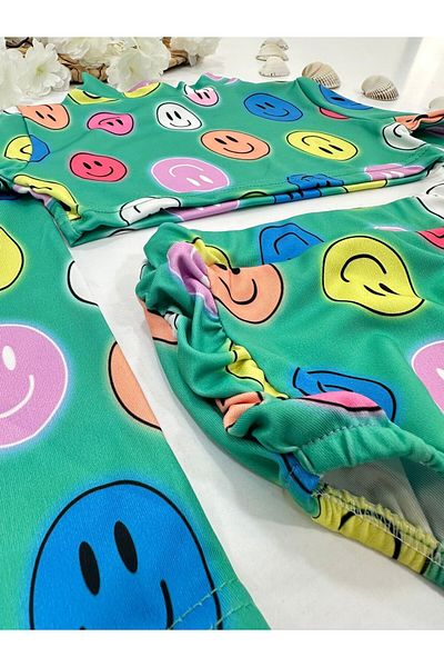 ChibuumKids Colorful Smiley Patterned Girl's Long Sleeve Bikini Set