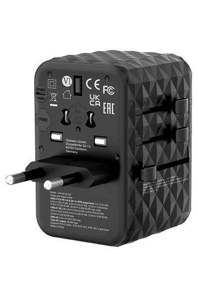 Verbatim Verbatim 32120 GaN III UTA-05 65W Universal Travel Adapter, 2 x USB-C PD, QC 4+, 2 x USB-A, Black