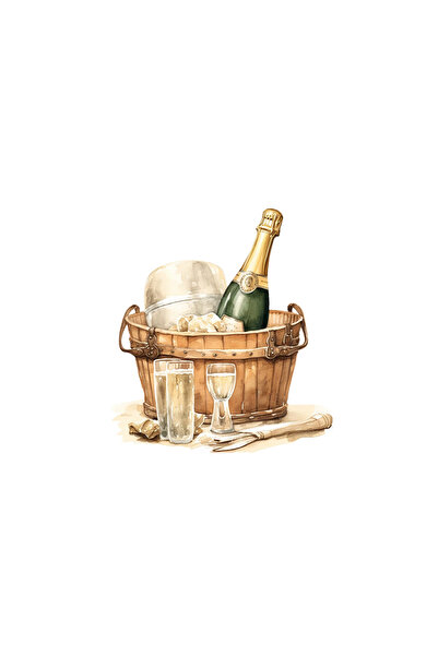 INOVATIX Set de 8 piese, autocolant Găleată din lemn cu sticlă de șampanie, INOVATIX®. 6 cm