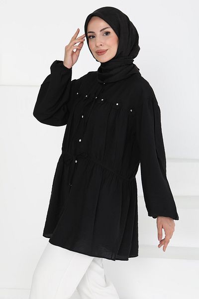 TOFİSA Tunica cu detalii de perle florale neagra - 27273