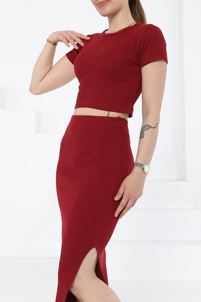 TOFİSA Short Sleeve Double Suit Claret Red - 27231