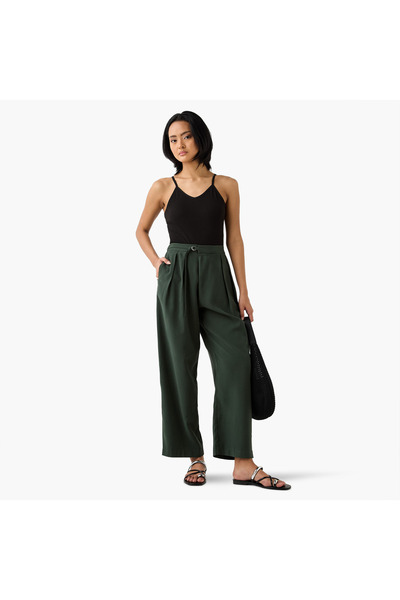 Iconic Iconic Regular Fit Pants with Buckle Detail and Pockets