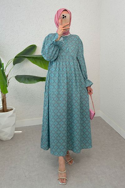 Salih Çelebi Μοτίβο Mandala Φόρεμα Hijab 2328 - MINT GREEN