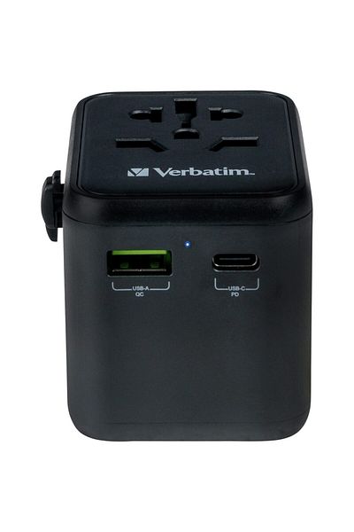 Verbatim Verbatim 49544 UTA-02 20W Universal Travel Adapter, USB-C PD 20W, USB-A QC 3.0, Black