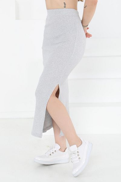 TOFİSA Slit Skirt Gray - 27233