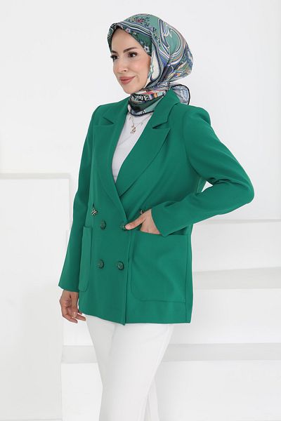 TOFİSA Buttoned Drawstring Jacket Green - 27252