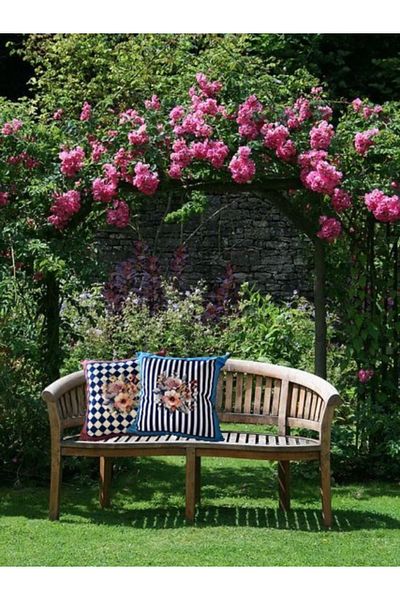 white rabbit home Navy Blue White Striped Floral Throw Pillow Case