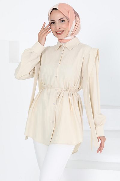 TOFİSA Tunic Stone with Shoulder Tie Detail - 27195