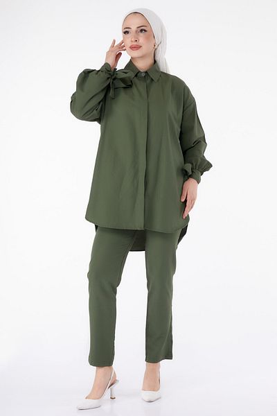 TOFİSA Sleeve Detailed Double Suit Khaki - 27085