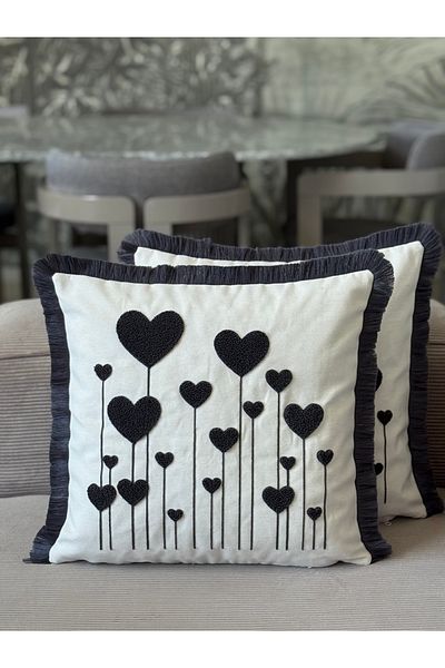 Skhome Husă de pernă cu franjuri brodate Heart Punch 1 bucată 43x43cm(SPNC-16)
