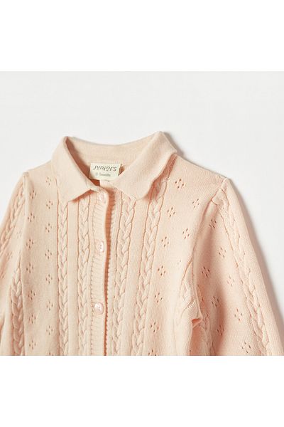 Juniors Textured Cardigan with Collar and Long Sleeves