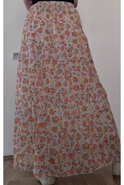 ÇİZGİN Çiçekli uzun şifon etek