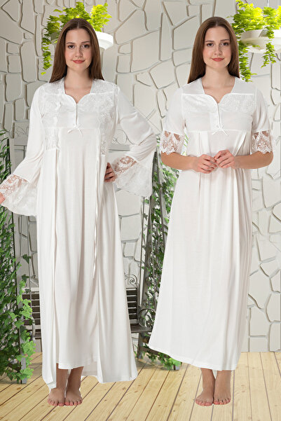 lohusahamile طقم ثوب نوم للحمل من الدانتيل إكرو Effortt 9015