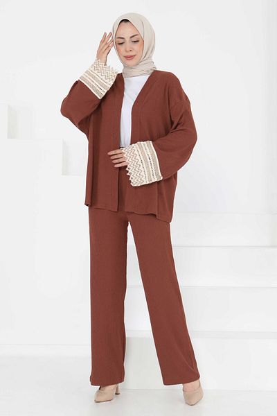 TOFİSA Kimono Double Set Brown - 27242