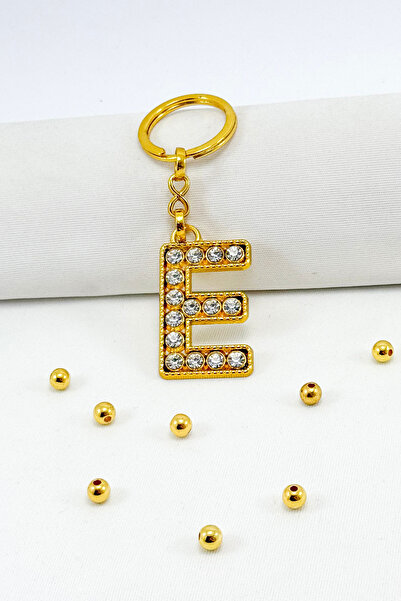 biuti Breloc cu litera E din piatră strălucitoare de culoare aurie, breloc cu...