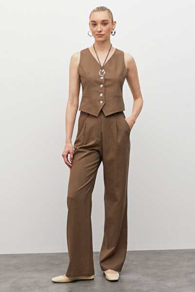 urban focus V-neck linen vest