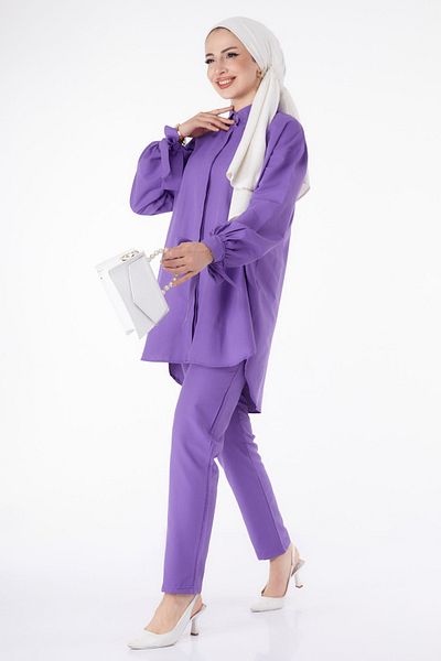 TOFİSA Sleeve Detailed Double Suit Lilac - 27085
