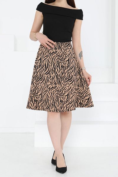 TOFİSA Patterned Mini Skirt Mink - 27236