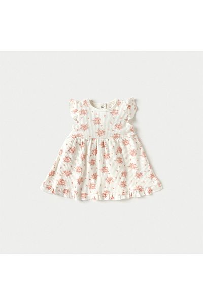 Juniors All-Over Floral Print A-line Dress with Flutter Sleeves