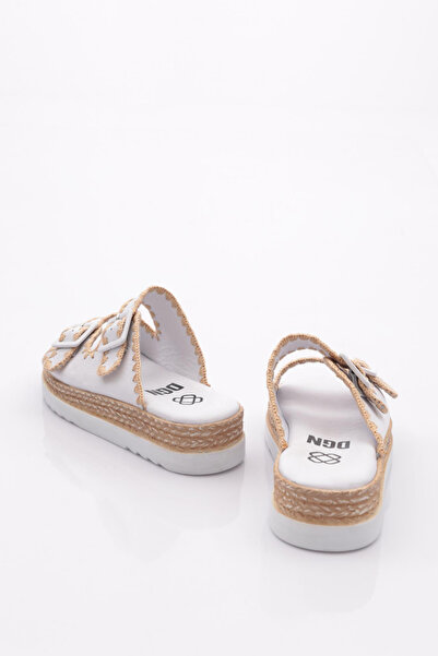 DGN Thick Comfortable Sole Genuine Leather Daily Women's Slippers White