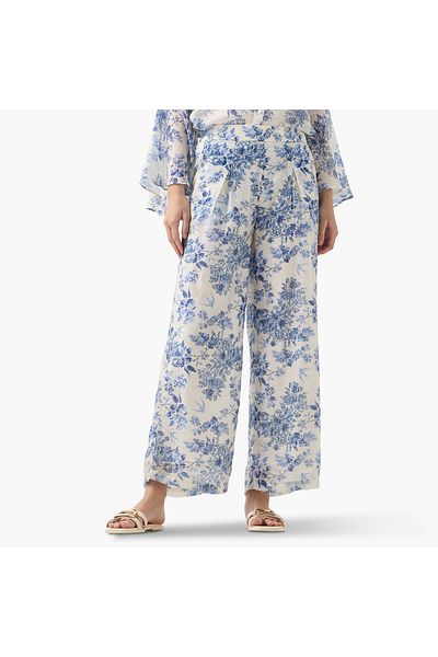 Iconic All-Over Floral Print Wide Leg Pants