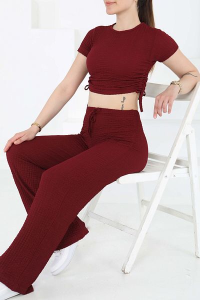 TOFİSA Side Lace Suit Claret Red - 27277