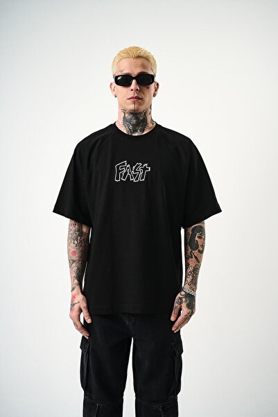 Respire Чоловіча футболка з швидким вишиванням Oversize, чорна