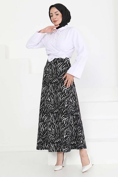 TOFİSA Patterned Kiloş Skirt Black - 27238