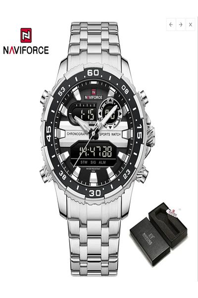 Naviforce Men's Watch Luxury Waterproof Sport Chronograph Quartz Wristwatches Digital Date and Week Clock