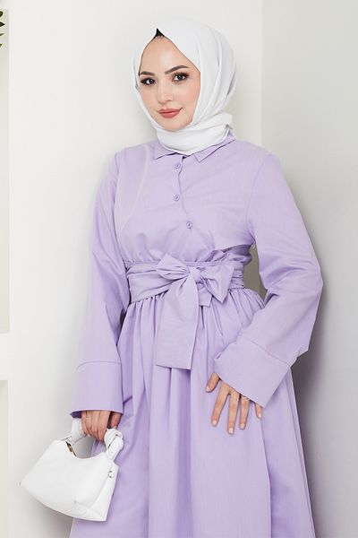 InStyle Λιλά φόρεμα με ασύμμετρο λεπτομέρεια κουμπιού
