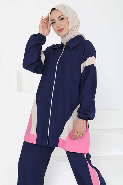 TOFİSA Garnished Zippered Double Suit Indigo - 27176