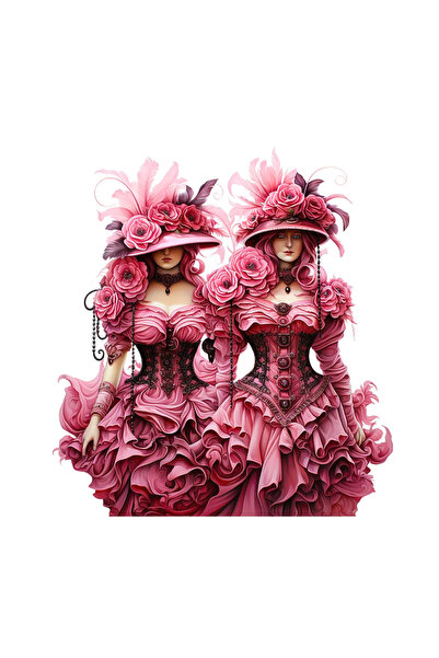 INOVATIX Σετ 8 τεμαχίων, Αυτοκόλλητα Twins σε ροζ φορέματα, INOVATIX®. 6 εκ.