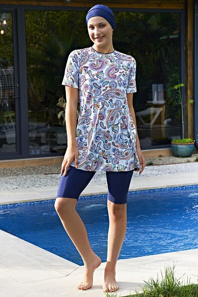 Ruko Maio 2424-3 Half Sleeve Lycra Water Repellent and Quick Drying Fabric Semi Hijab Swimsuit