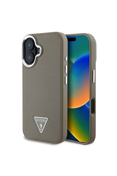 Guess Original iPhone 16 Pro case, French design, made of leather and silicone with wireless charging support from Cg Mobile