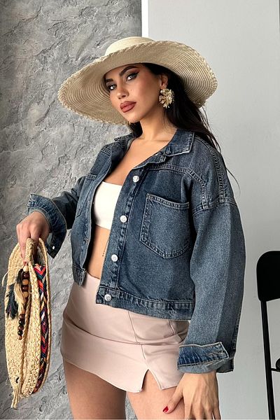 TOFİSA Double Pocket Demin Crop Jacket Tint-Brown - 27271