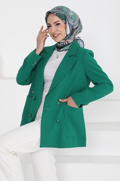 TOFİSA Buttoned Drawstring Jacket Green - 27252