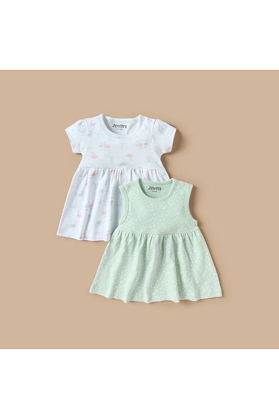 Juniors Printed A-line Dress with Round Neck - Set of 2