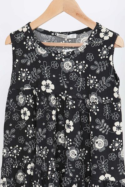 TOFİSA Girl's Black Floral Patterned Dress - 27216