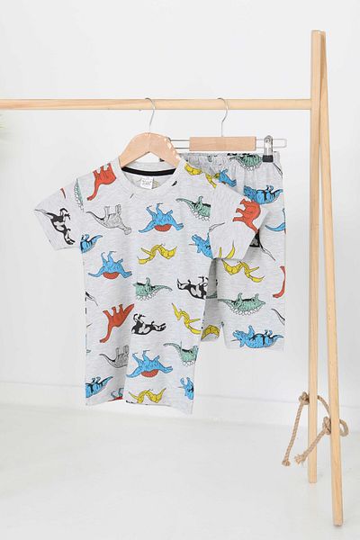 TOFİSA Boy's Gray Patterned Shorts Suit - 27167