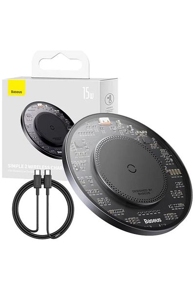 Baseus Simple 2 Wireless Inductive Charger, 15w With Type-c To Type-c Cable, Black