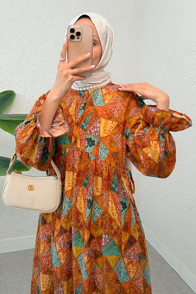 Salih Çelebi Authentic Pattern Hijab Dress 2328 - Tile