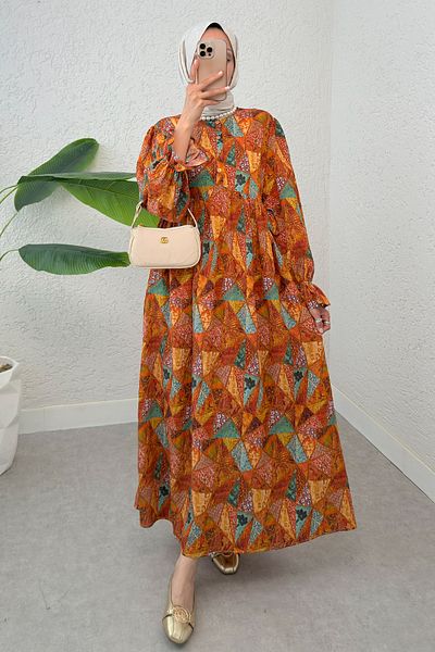 Salih Çelebi Authentic Pattern Hijab Dress 2328 - Tile