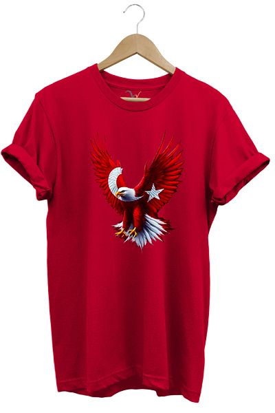 WİDİ Türkiye Moon Star Turkish Flag Eagle Design Printed 100% Cotton Regular Fit Crew Neck T-Shirt