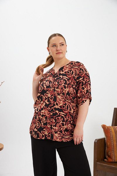 RMG Floral Patterned Plus Size Blouse Black