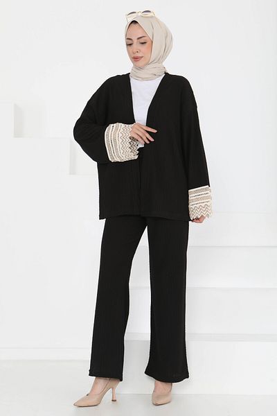 TOFİSA Kimono Double Set Black - 27242