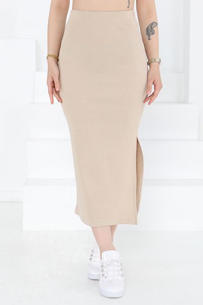 TOFİSA Slit Skirt Beige - 27233