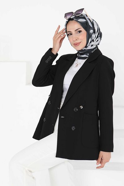 TOFİSA Buttoned Drawstring Jacket Black - 27252