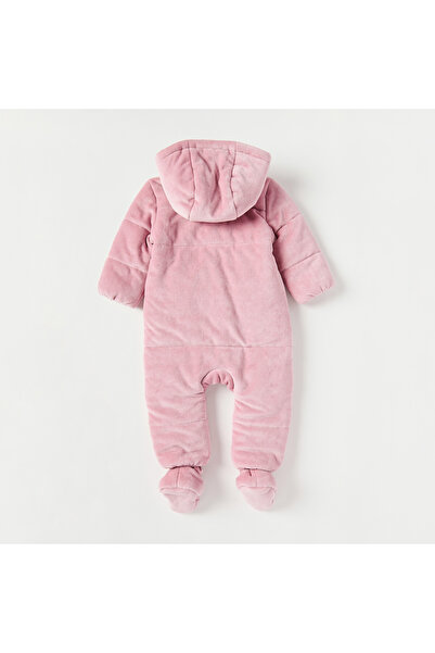 giggles Solid Hooded Coverall with Long Sleeves and Zip Closure