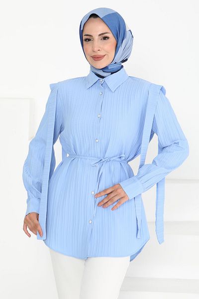 TOFİSA Tunic with Shoulder Tie Detail Baby Blue - 27195