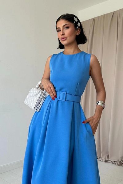 nedo7 Blue Halter Neck Flared Dress
